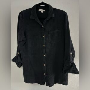 Anne Klein Black Button-Up Casual Shirt with Gold Buttons Size Medium